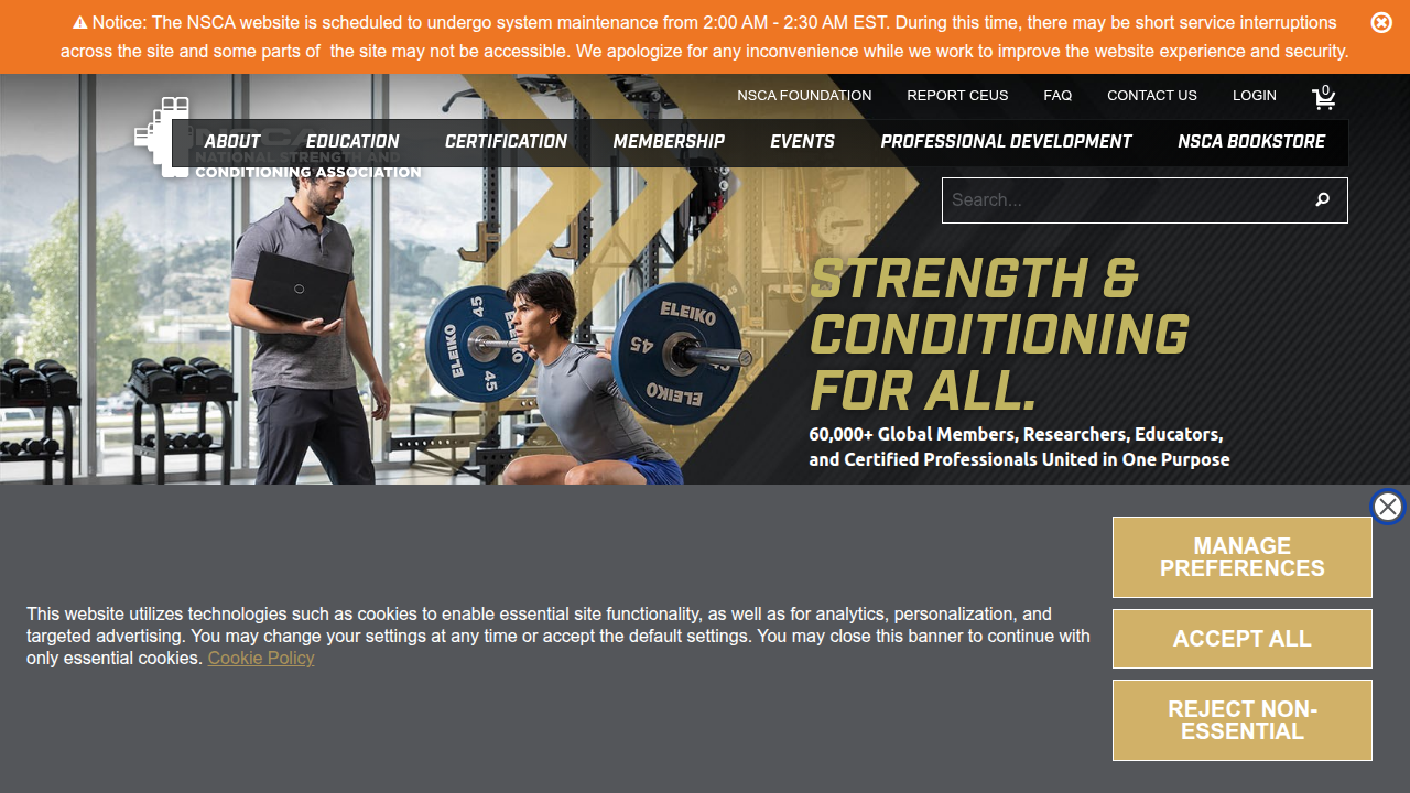 The homepage of the National Strength and Conditioning Association (NSCA), a professional organization for strength and conditioning professionals.