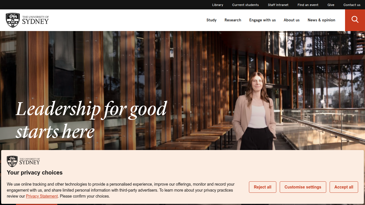 The official homepage of the University of Sydney, a reputable institution cited for research on the spot reduction myth.