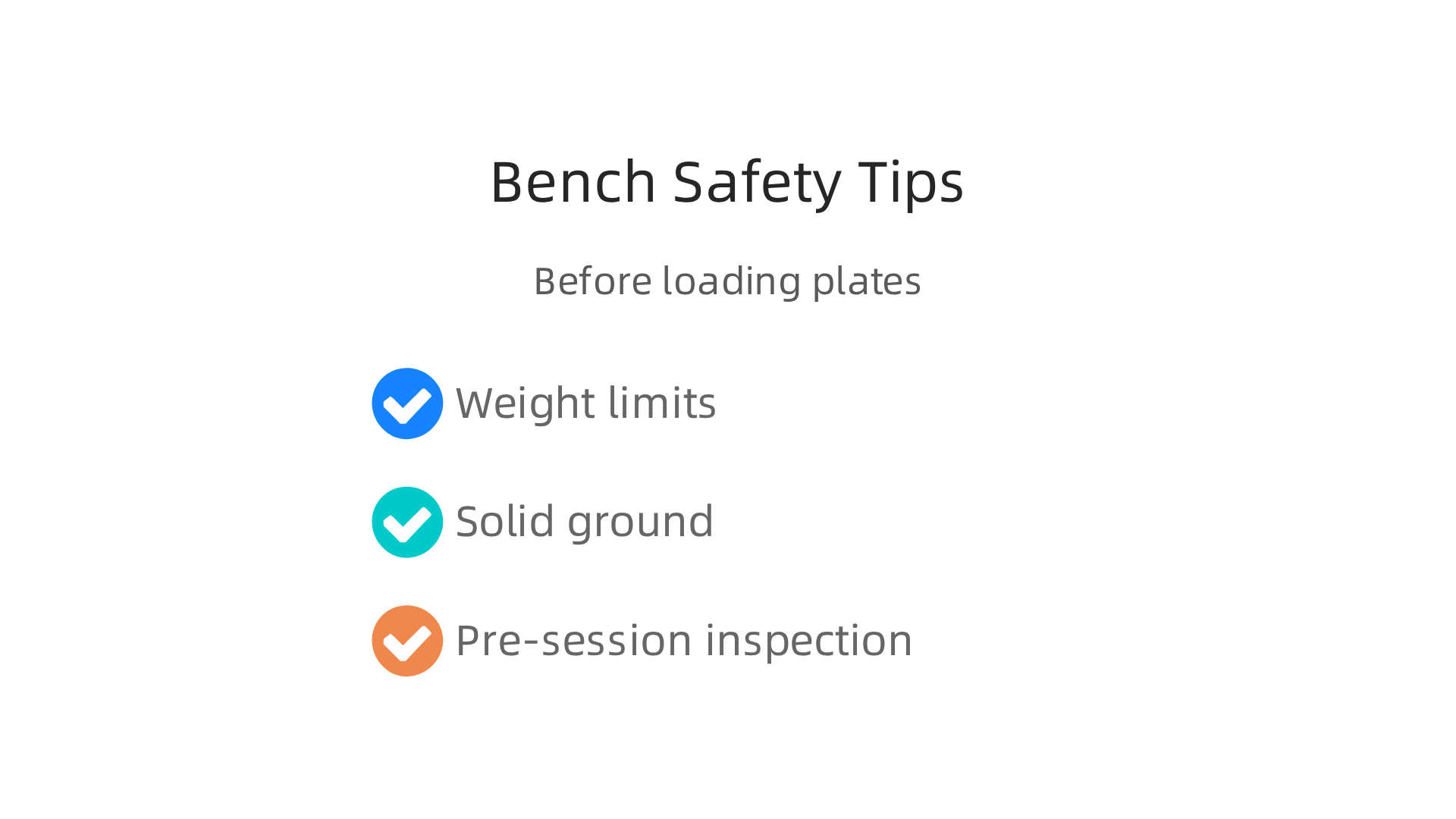 An infographic outlining essential safety tips for using a weight bench, including respecting weight limits, setting up on solid ground, and pre-session inspection.