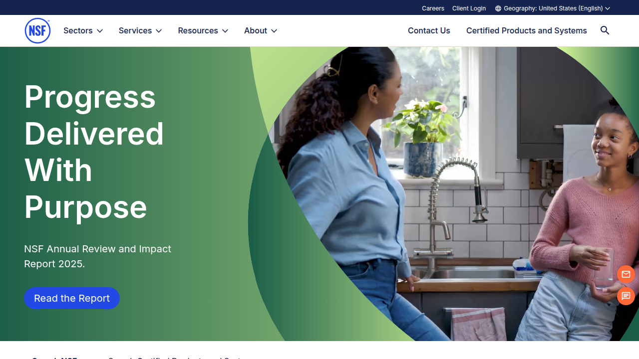 A screenshot of the NSF International website, highlighting its role as a recognized organization for independent product testing and certification, crucial for ensuring supplement quality.