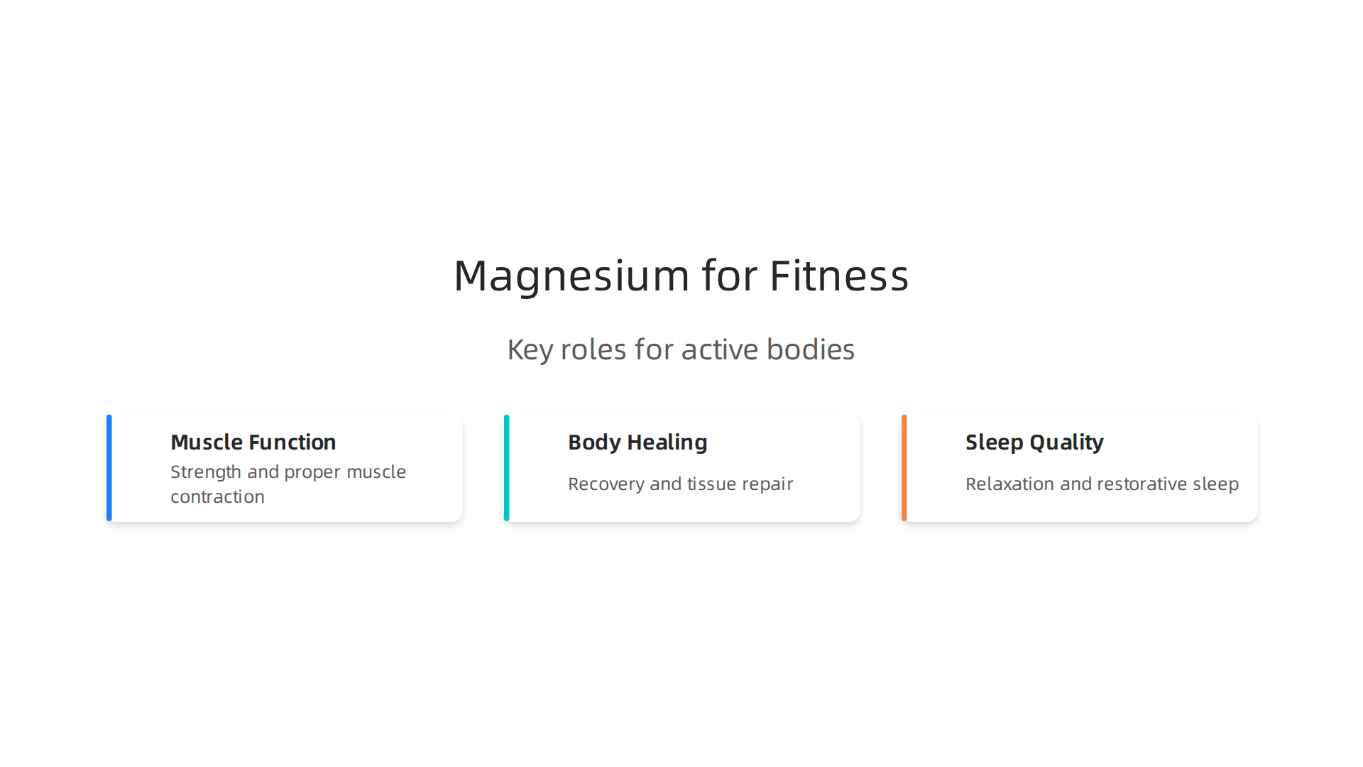 An infographic outlining magnesium's crucial roles in the body for active individuals, focusing on muscle function, body healing, and sleep quality.