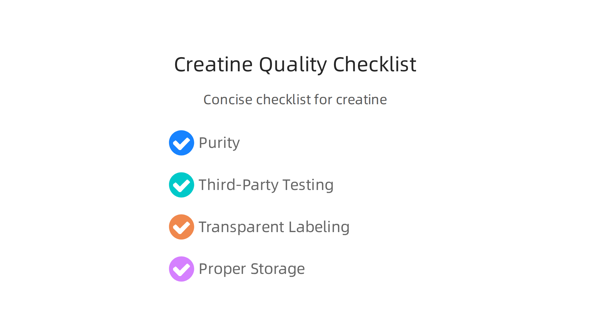 A concise checklist summarizes key criteria for choosing a high-quality creatine supplement, ensuring it supports fitness goals safely and effectively.