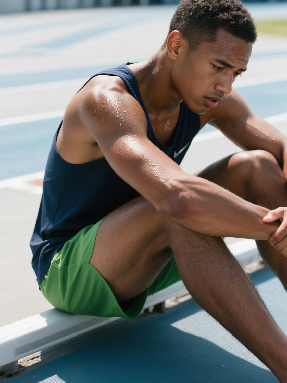 A person resting and hydrating after a workout, emphasizing the importance of recovery for muscle growth and preventing overtraining.