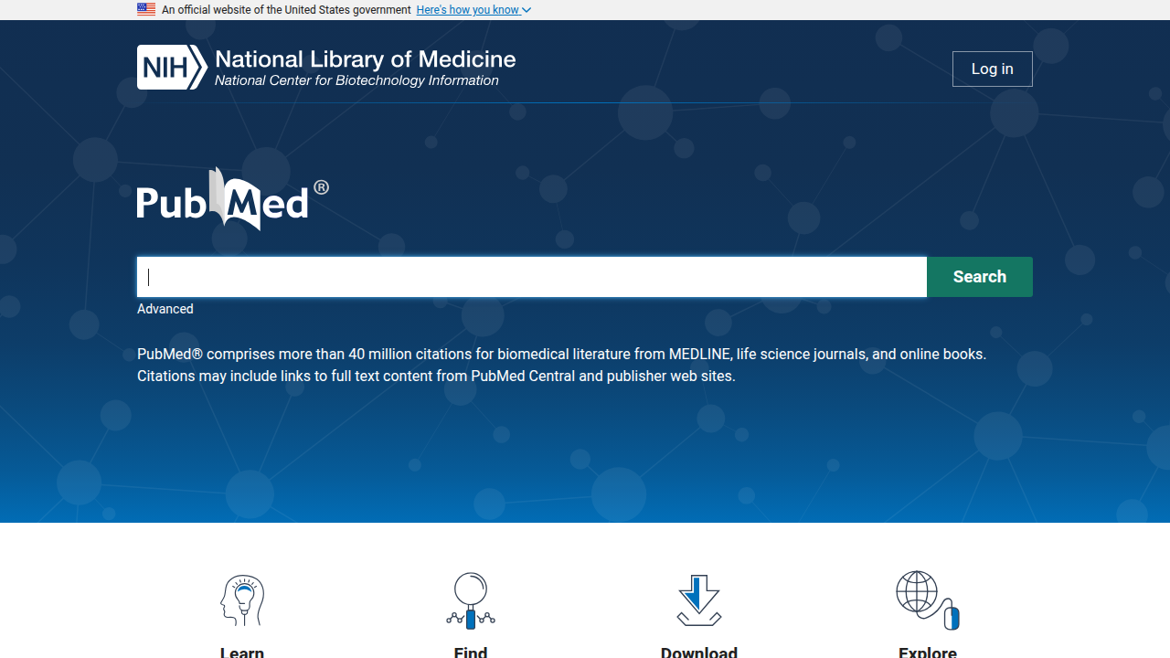 A screenshot of the PubMed homepage, representing a reliable source for scientific and medical research studies mentioned in the article.