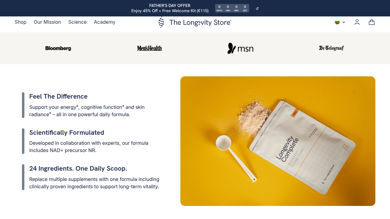 The Longevity Store website, which provides educational content on the importance of third-party testing in supplements.